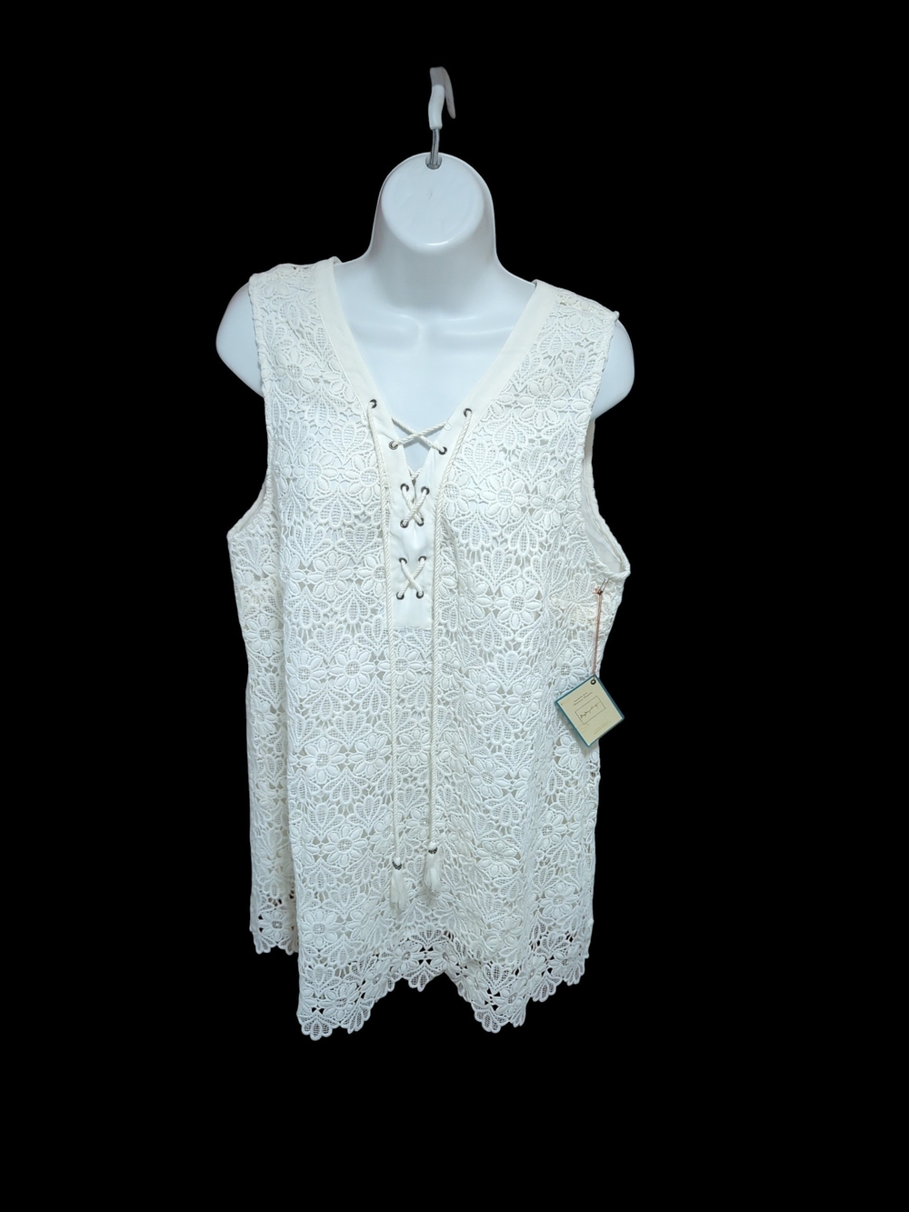 ANTHROPOLOGIE Milagros Tank Top White Lace Tunic Lace-up Front Sz L NWT